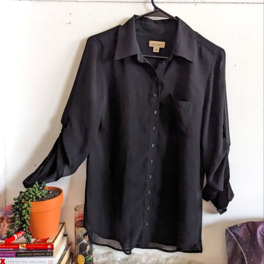 WITCHERY Sheer Black Button Up Shirt